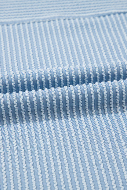 Plain Corded Knit Mock Neck T-Shirt
