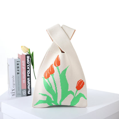 Checkerboard Knitted Shopping Tote