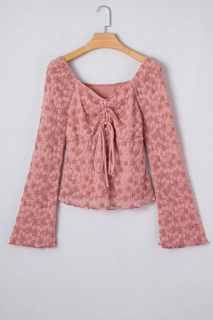 Floral Knot Detail Drawstring Lace Blouse