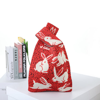 Checkerboard Knitted Shopping Tote