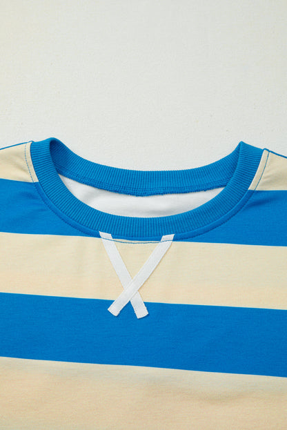 Plus Size Stripe Floral Colorblock Drop Shoulder Top