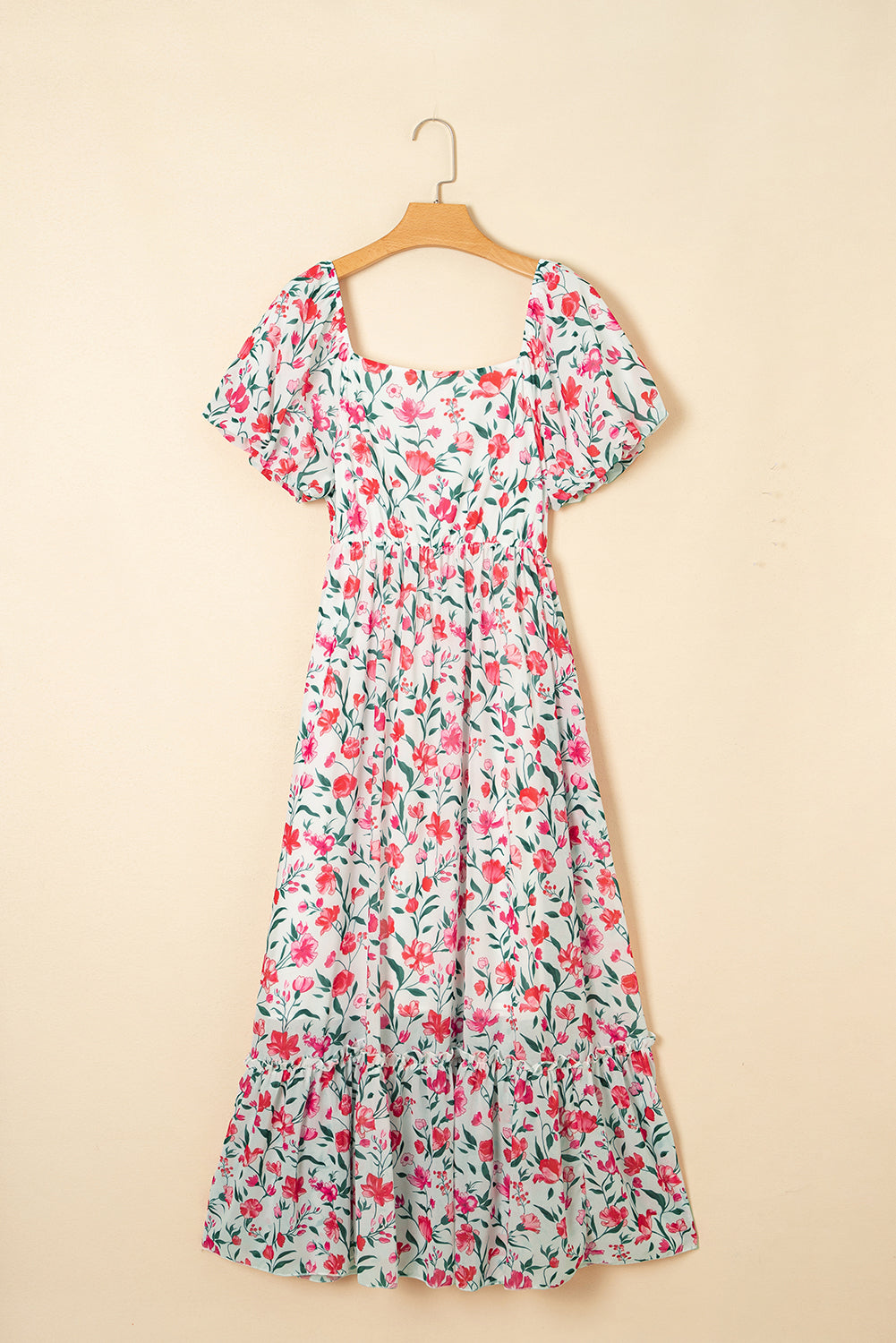 Floral Puff Sleeve Empire Waist Tiered Dress