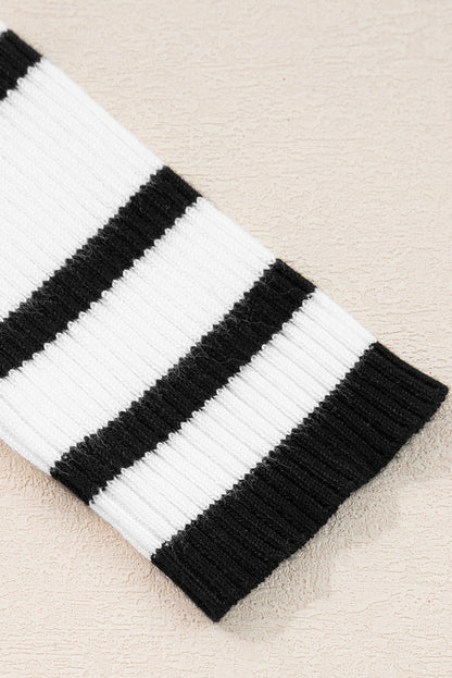 Stripe Scalloped Scoop Neck Ribbed Knit Sweater