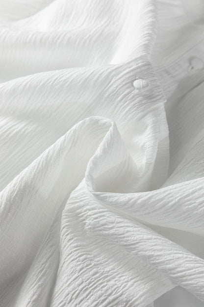 Solid Crinkled Lantern Sleeve Buttoned Shirt