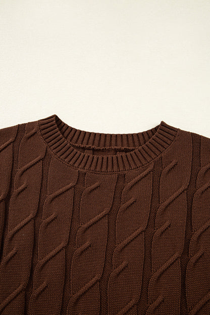 Cable Knit Textured Crew Neck Sweater Top