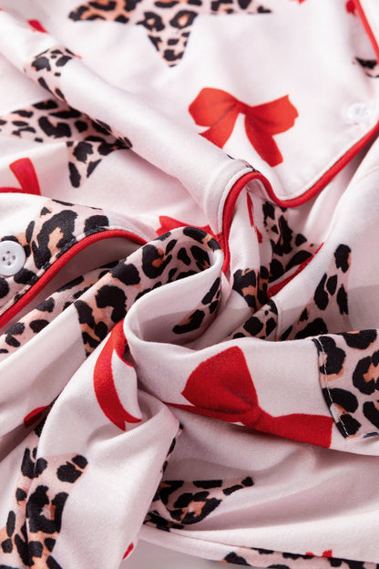 Leopard Star Bow Top & Short Pajama Set
