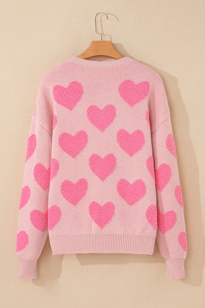 Valentine Heart Colorblock Textured Knit Sweater