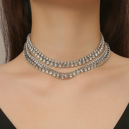 European And American Simple And Fashionable Neck Chain Claw Chain Inlaid With Diamond Rhinestone Multilayer Clavicle Chain