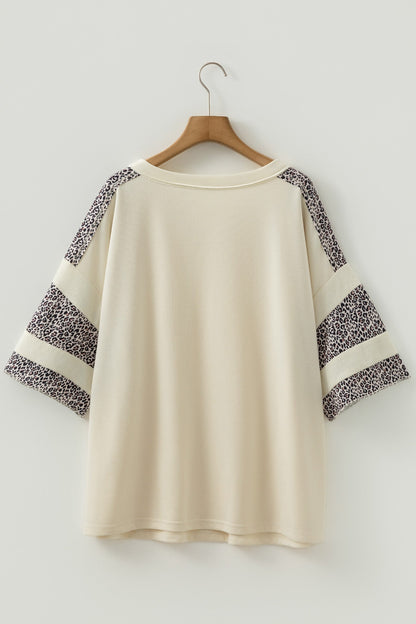 V-Neck Expose Seam Patchwork Half Sleeve Top