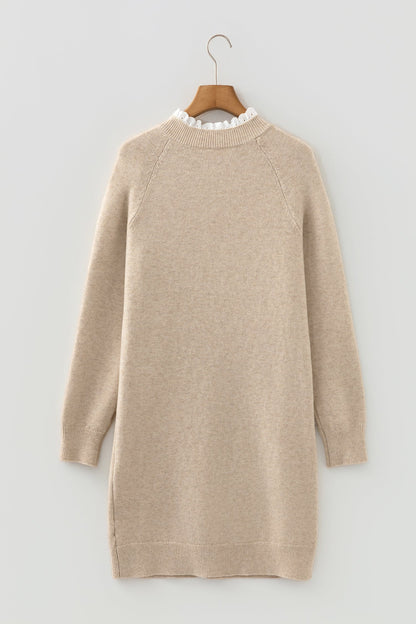 Lace Trim Buttoned Raglan Sleeve Sweater Dress