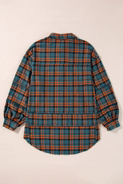 Plaid Button-Up Distressed Hem Long Sleeve Shirt