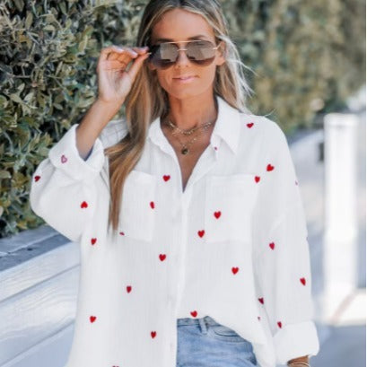 Casual Sun-proof Heart Printing Loose And Comfortable Shirt