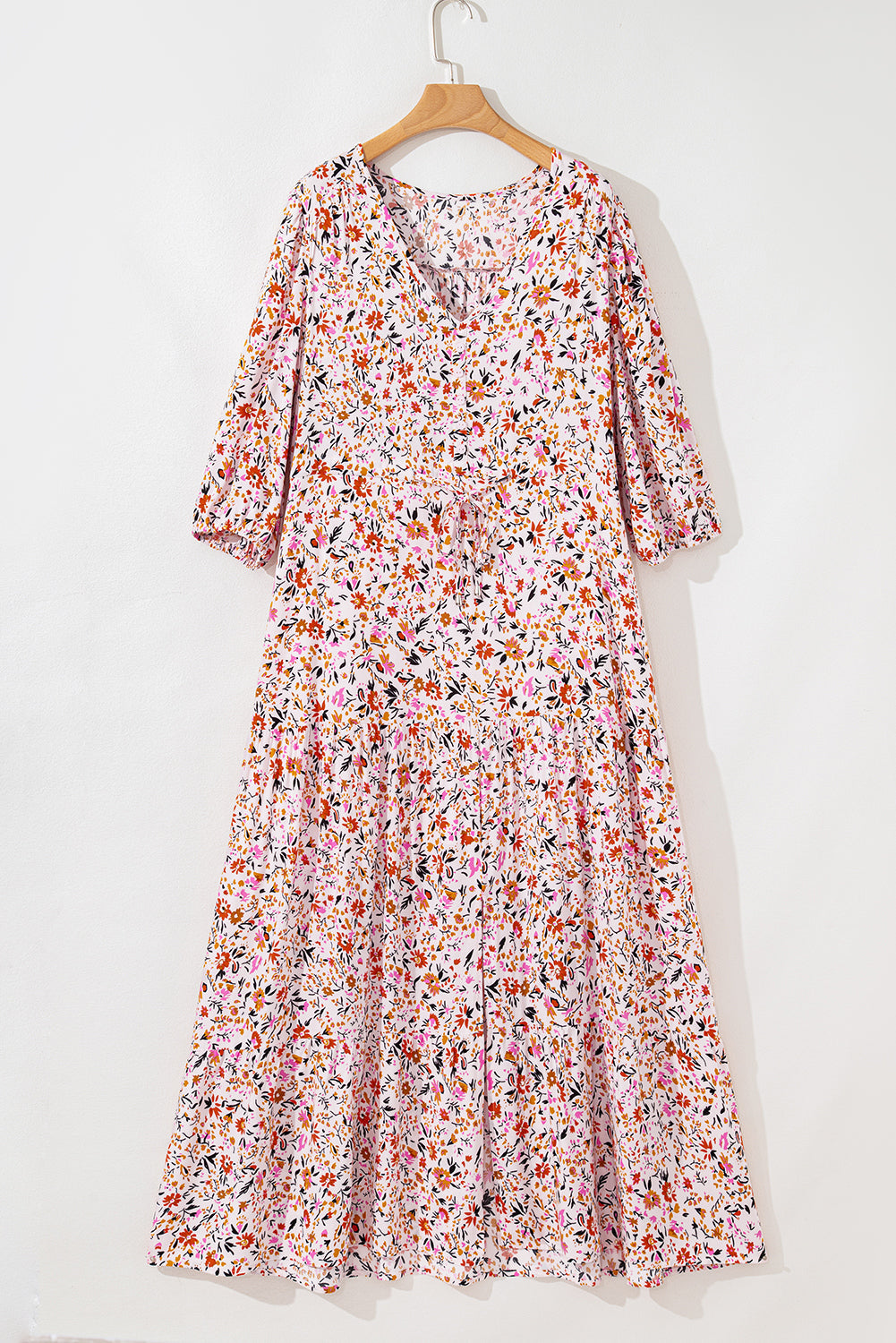 Floral Boho Half Sleeve V‑Neck Maxi Dress