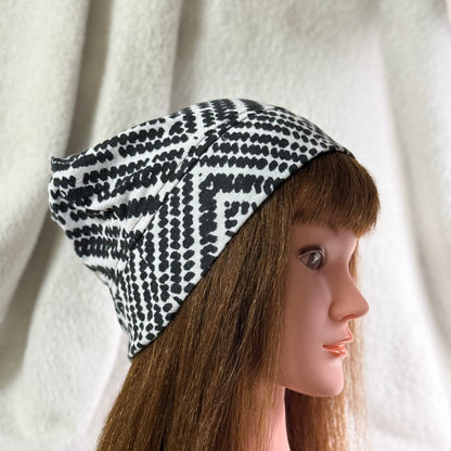 Black Geometric Lightweight Slouch Beanie – Upcycled Everyday Hat