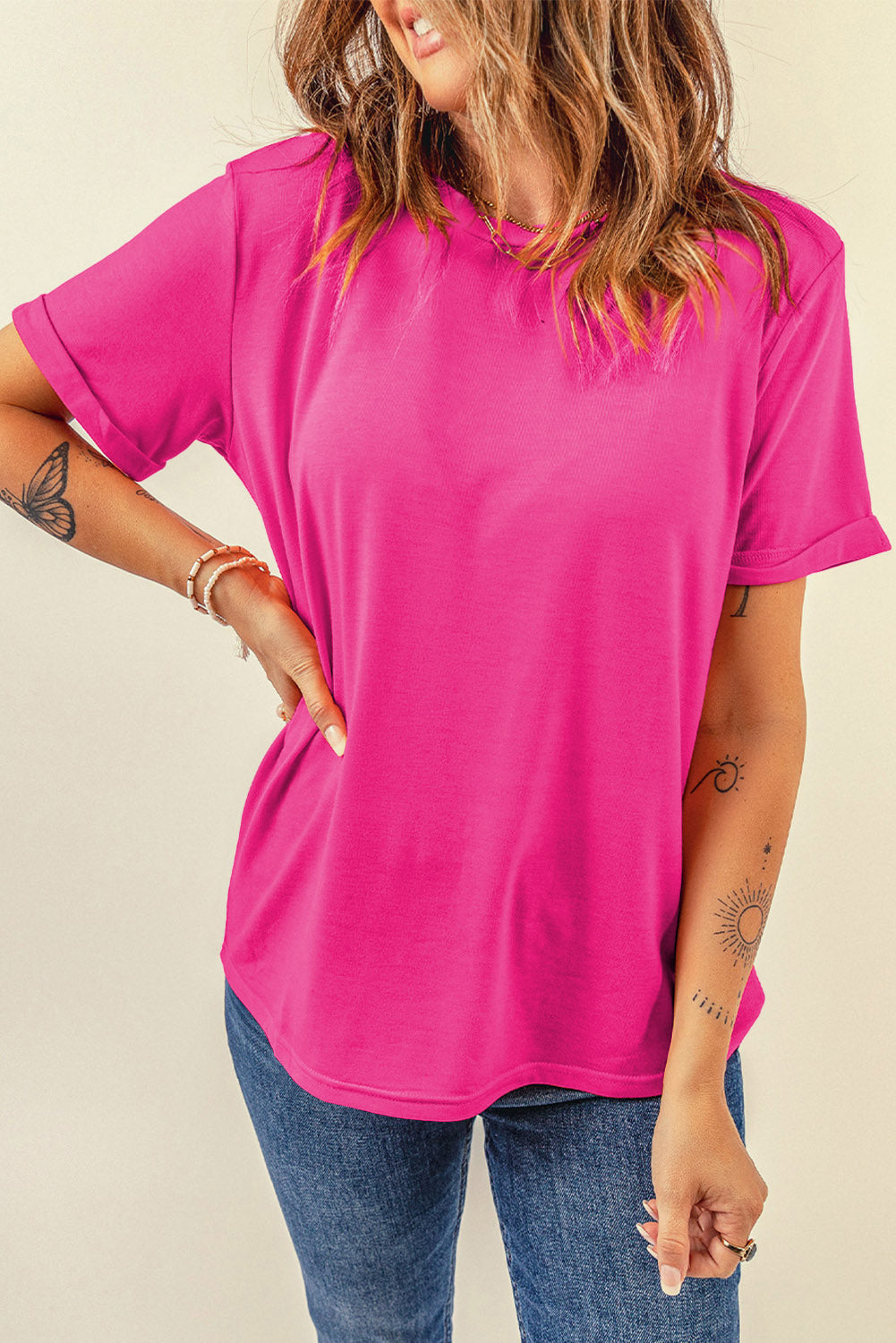 Solid Short Sleeve Crew Neck Tee
