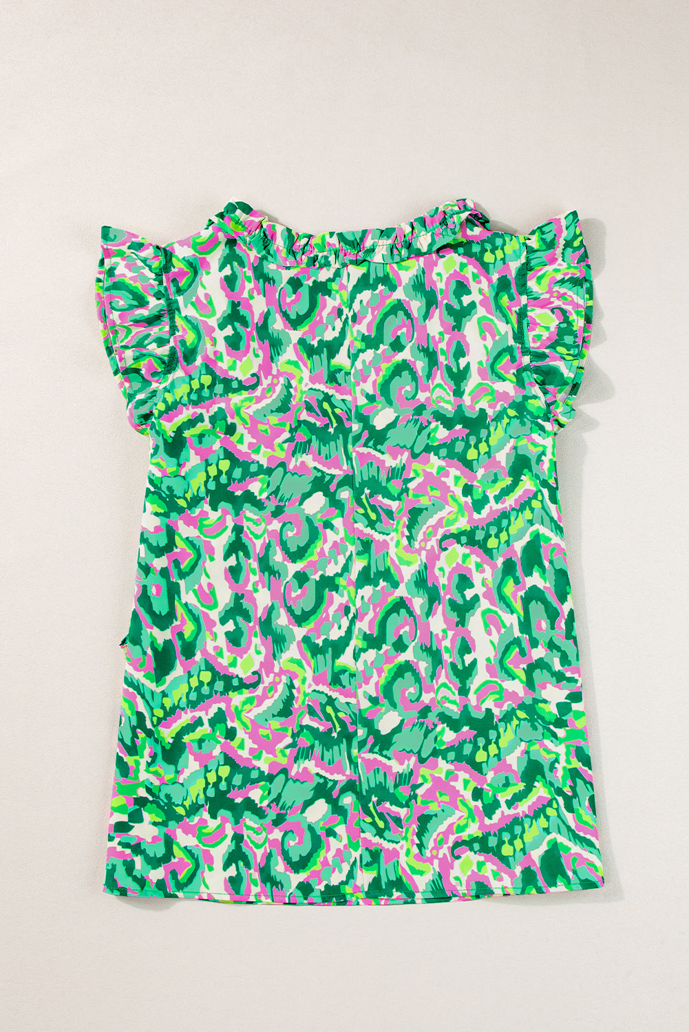 Abstract Ruffled Trim Tied Split Neck Tank