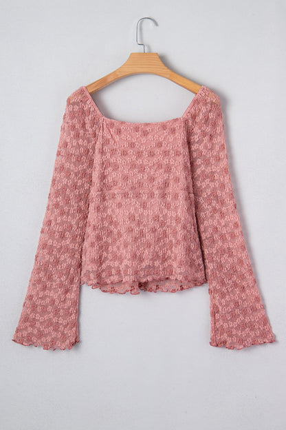 Floral Knot Detail Drawstring Lace Blouse