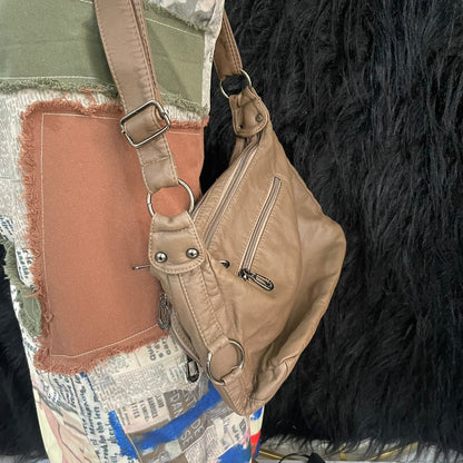 Vintage Button Patch Crossbody Bag