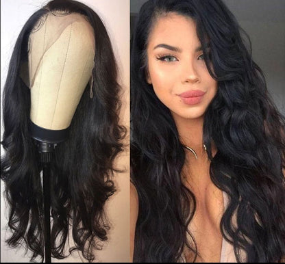 European & American Long Curly Front Lace Wig Black