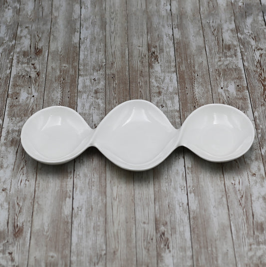 White Divided Sauce Dish 14.5" inch | 37 Cm