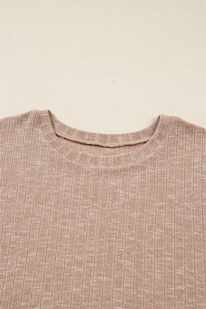 Ribbed Knit Pullover Top and Biker Short Set