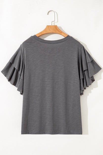 Plus Size Solid Layered Ruffle Short Sleeve Top