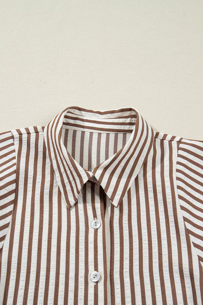 Stripe Knot Waist Sleeve Button Down Dress