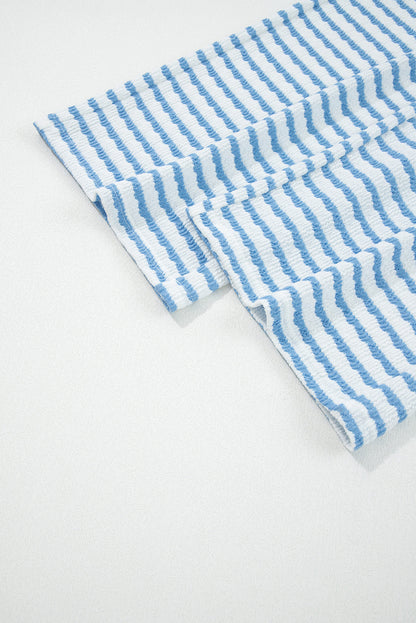 Stripe Collared Top and Drawstring Pants Set