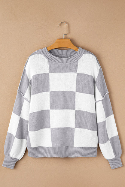 Checker Bishop Sleeve Sweater