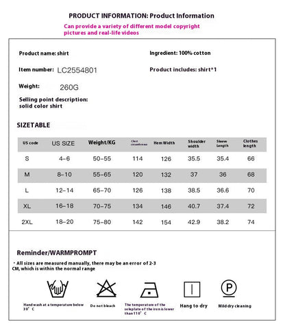 Solid Color Shirt For Women Simple Loose Single Row Multi-buckle