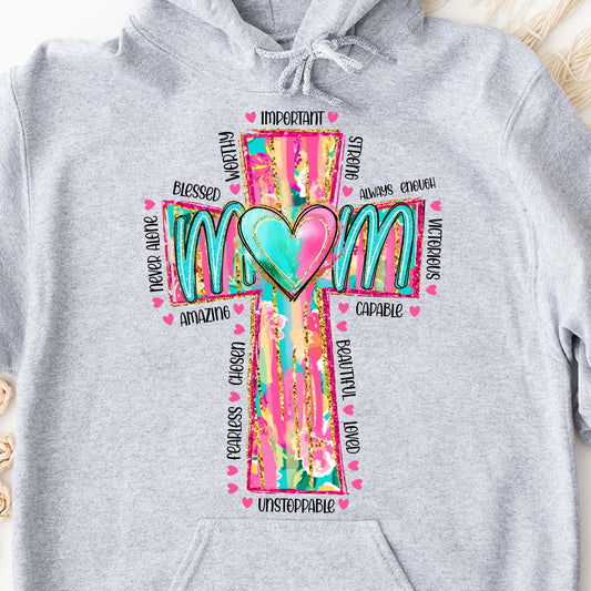 Faithful Mom Sweatshirt – Colorful Cross Heart Mama Pullover, Christian Mother’s Day Gift 682154