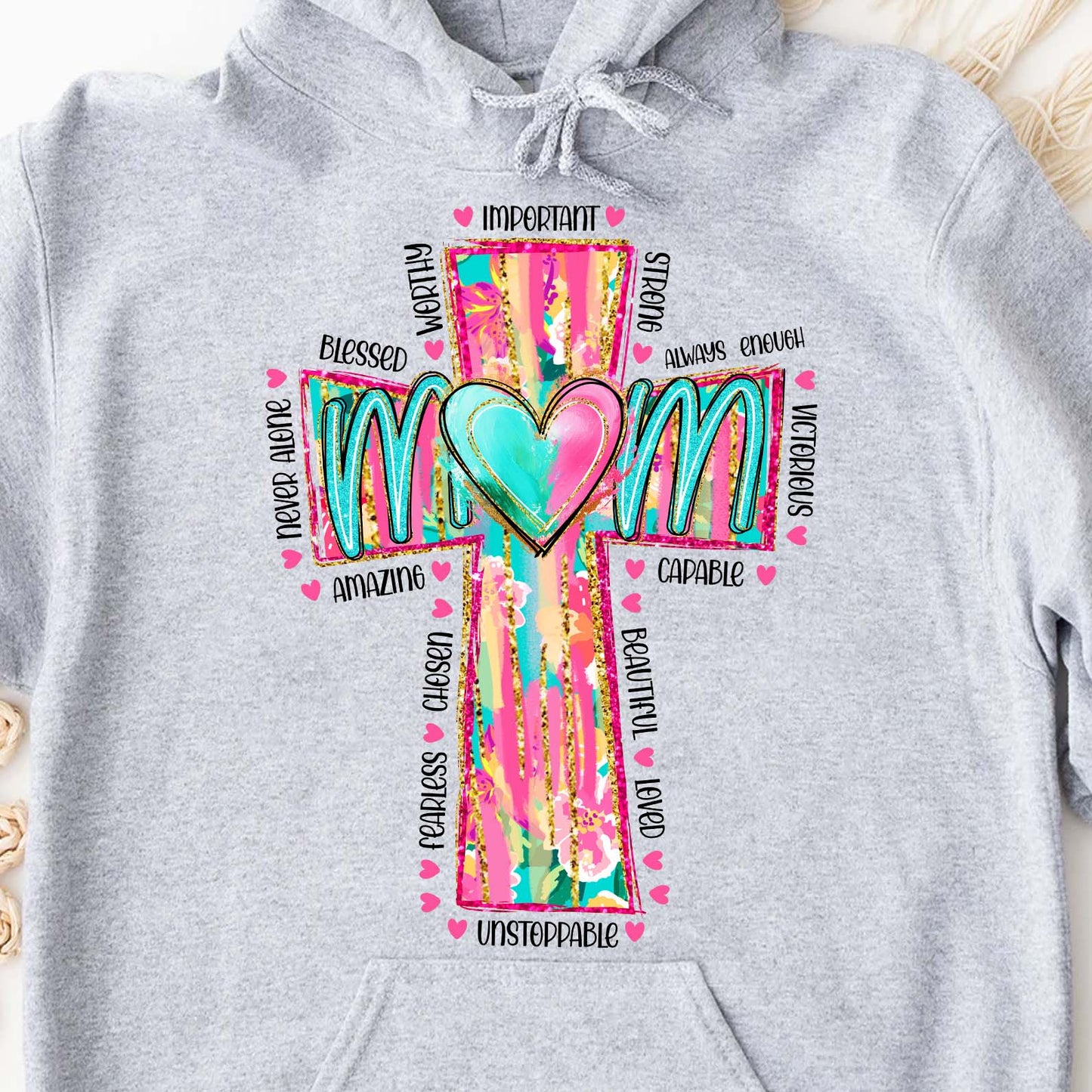 Faithful Mom Sweatshirt – Colorful Cross Heart Mama Pullover, Christian Mother’s Day Gift 682154