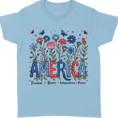 Floral America Shirt | 4th Of July T-Shirt | Freedom Brave Independence Power Tee | Patriotic Shirt | Independence Day Shirt 682315