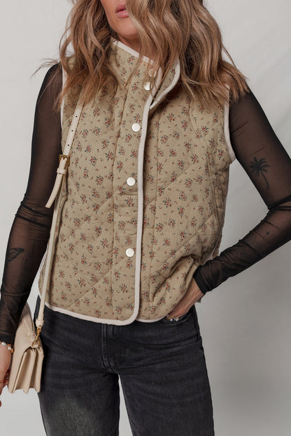 Floral Quilted Button Front Vest