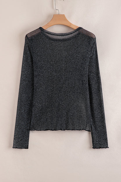Metallic Glitter Mesh Long Sleeve Top