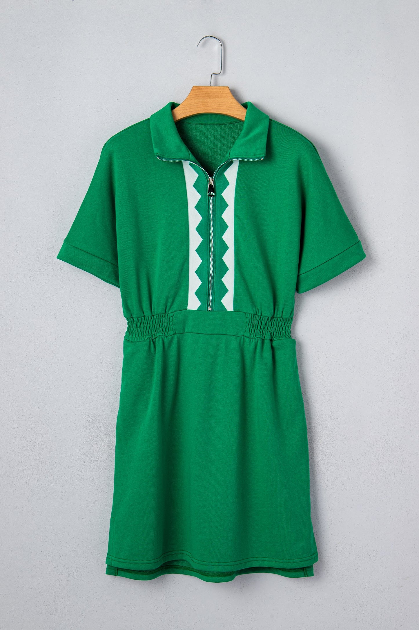 Contrast Patchwork Half-Zip Elastic Waist Dress