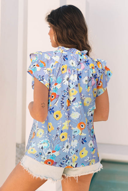 Floral Flutter Sleeve V-Neck Top