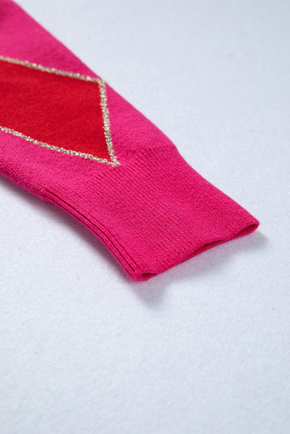 Glitter Rhombus Geometric Knit Crewneck Sweater
