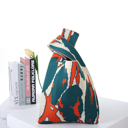 Checkerboard Knitted Shopping Tote