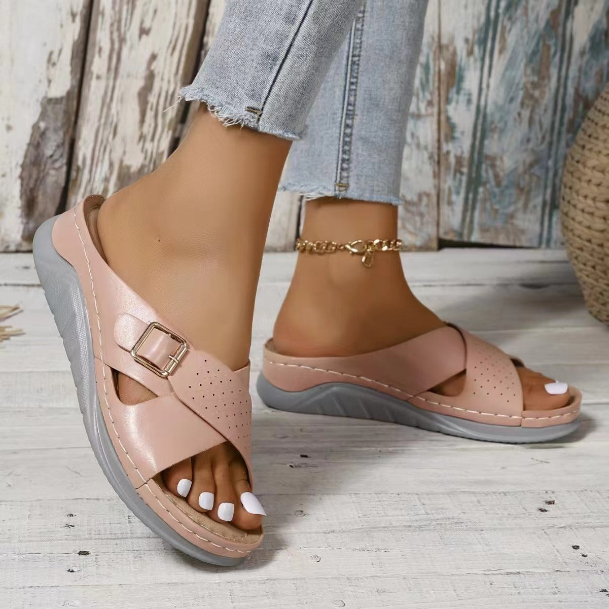 Stylish Buckle Wedge Sandals for Summer