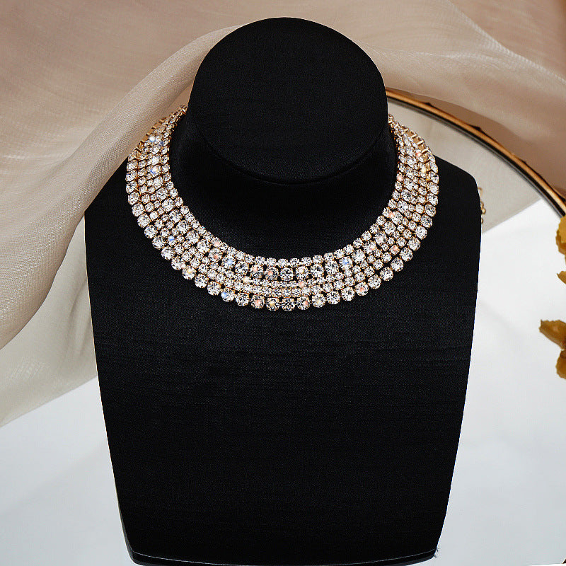 European And American Simple And Fashionable Neck Chain Claw Chain Inlaid With Diamond Rhinestone Multilayer Clavicle Chain