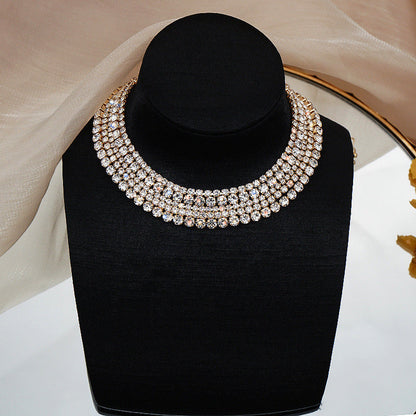 European And American Simple And Fashionable Neck Chain Claw Chain Inlaid With Diamond Rhinestone Multilayer Clavicle Chain