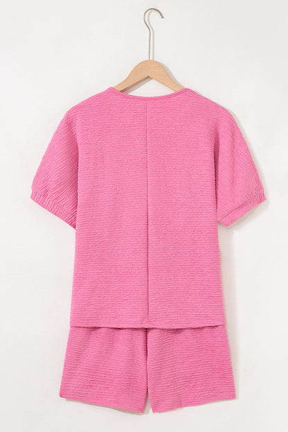 Solid Textured T-Shirt and Shorts Set