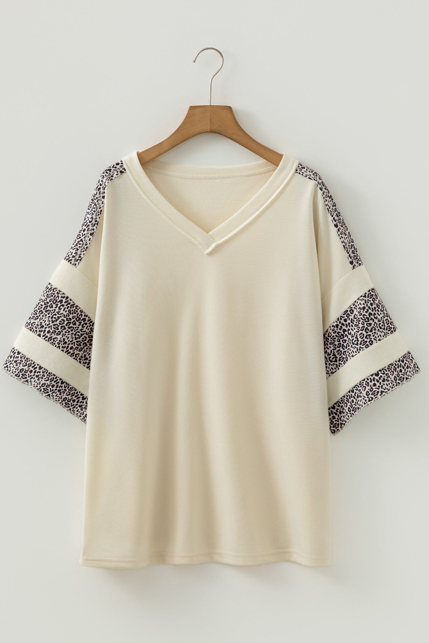 V-Neck Expose Seam Patchwork Half Sleeve Top