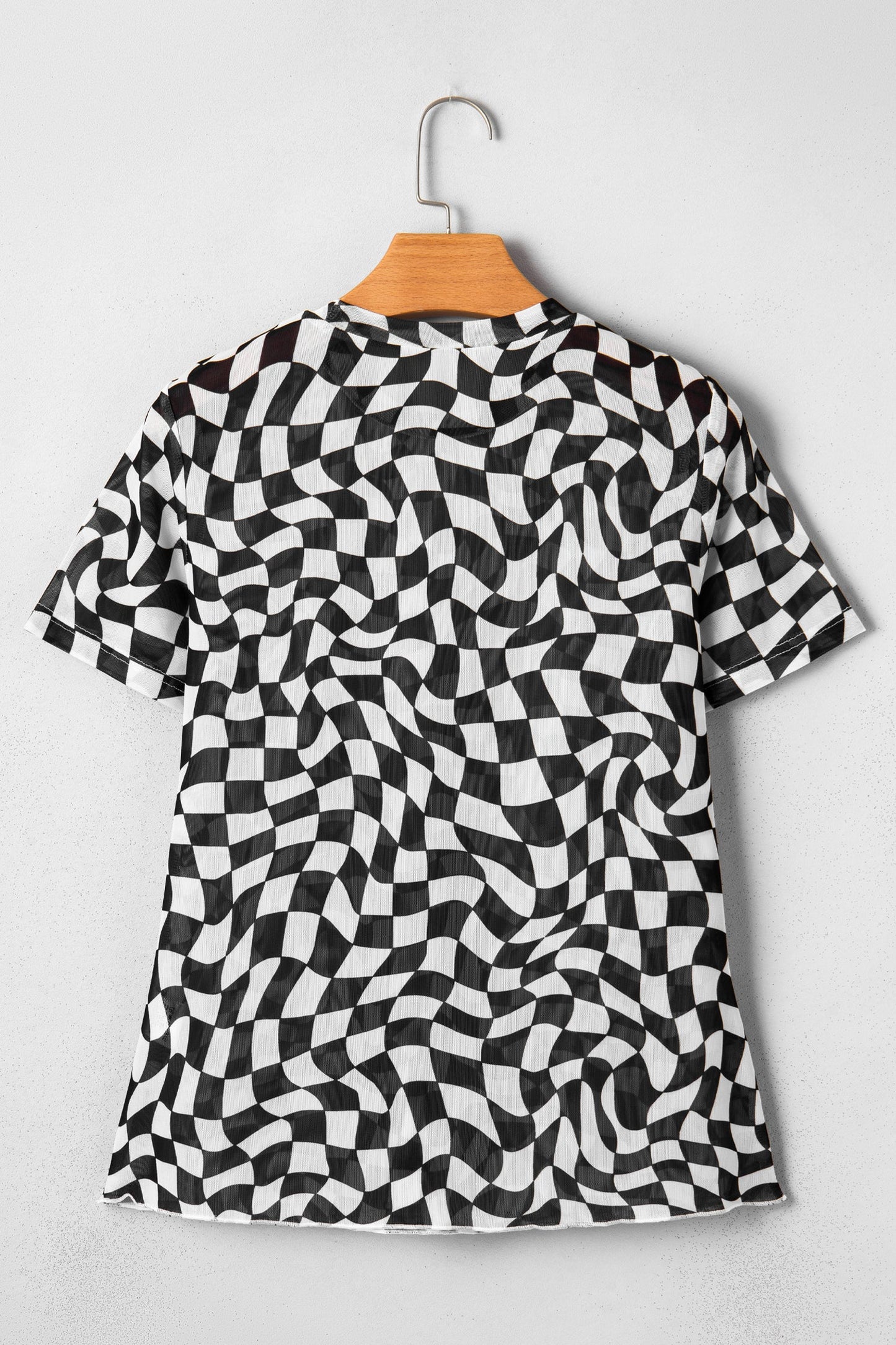 Checker Mock Neck Mesh T-Shirt