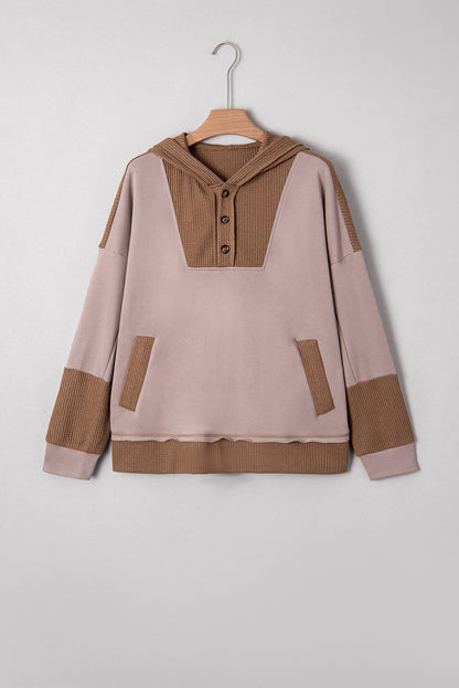Waffle Patchwork Exposed Seam Oversize Hoodie