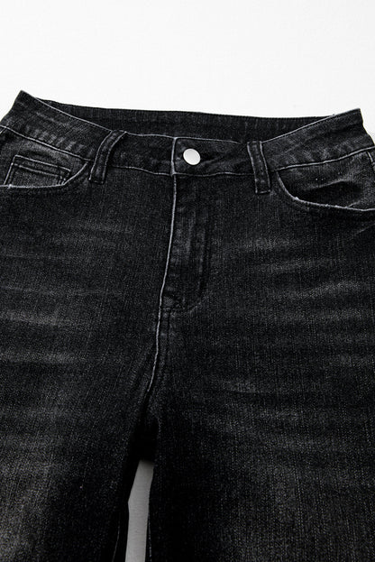 Solid Mineral Wash Raw Hem Flared Jeans