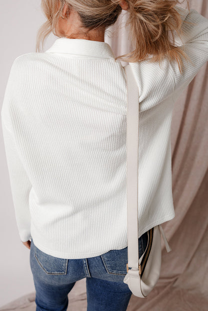 Solid Corduroy Button-Up Long Sleeve Jacket