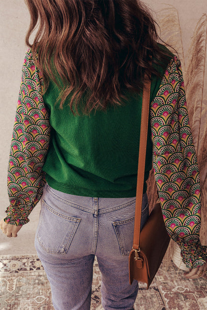 Floral Patchwork Puff Sleeve Sweater