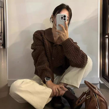 Retro Short Sweater Cardigan Women's Knitting Coat